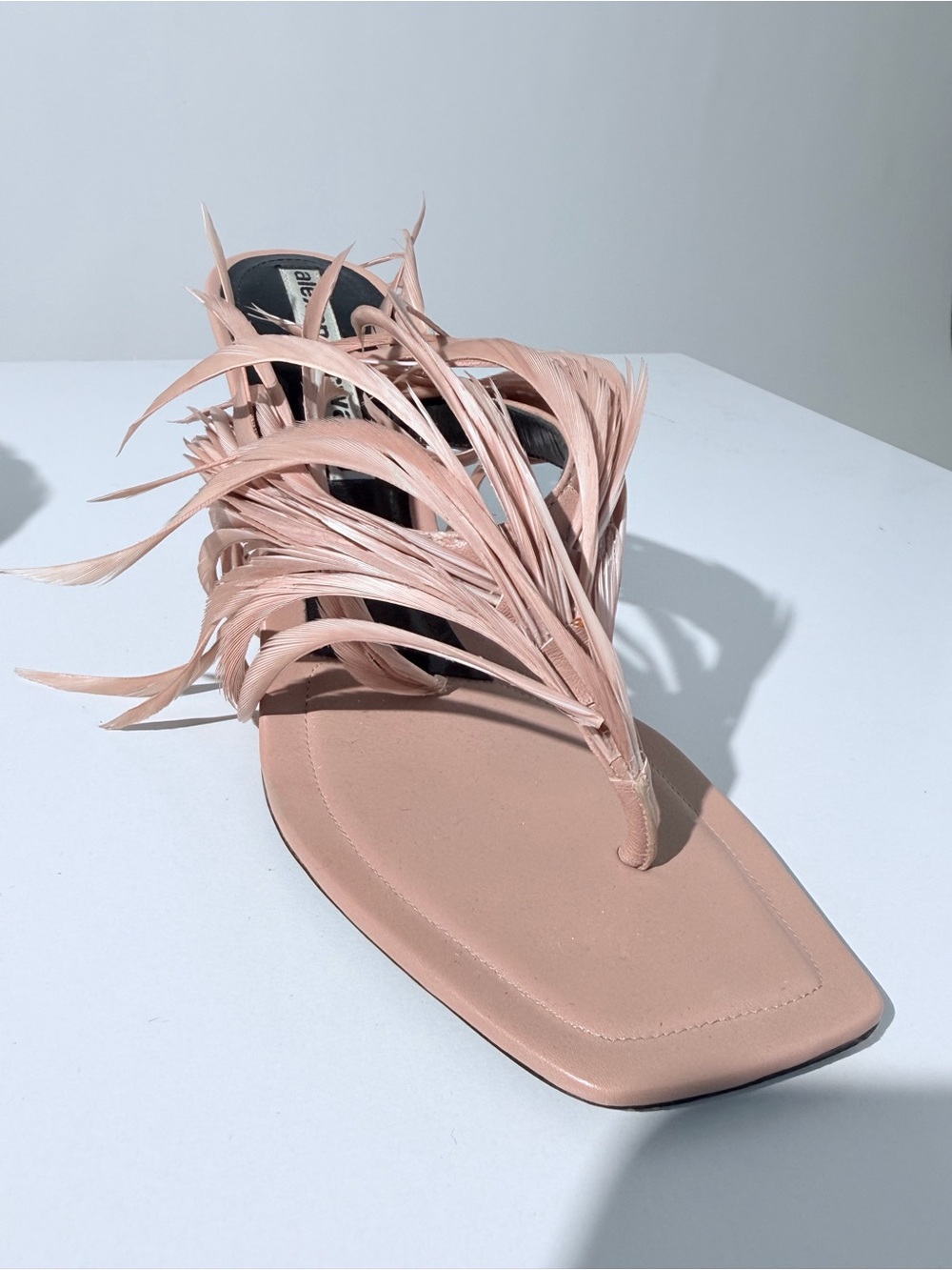 Alexander Wang Ivy Feather Sandal Nude Pink Square-Toe Mules Heels Size 39 - Picture 3 of 4